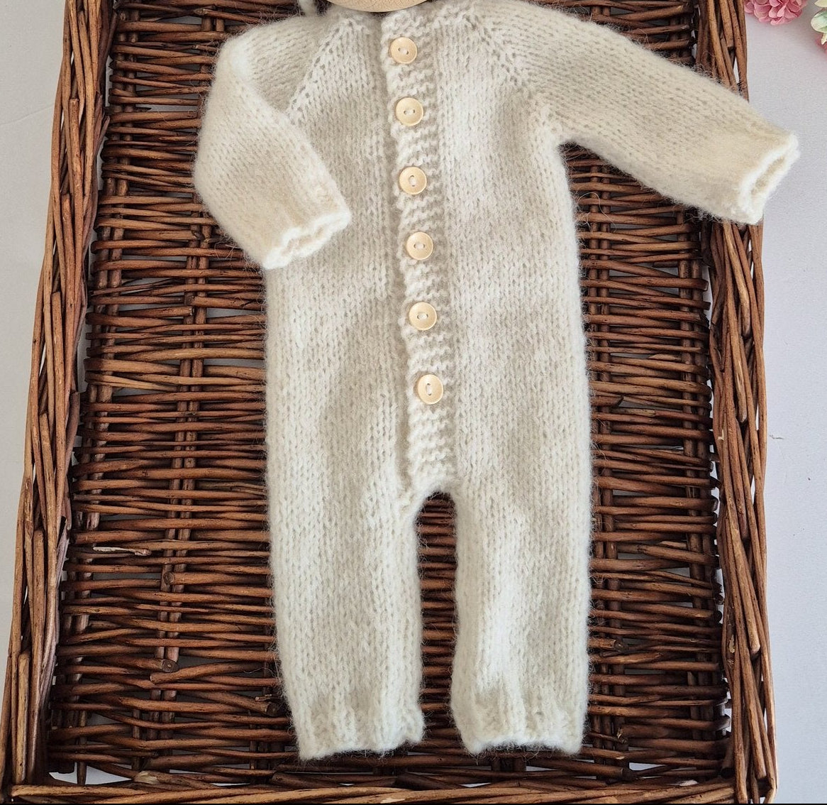 Knitted Long Sleeved Newborn Romper. Footed or open foot Pajama Photography Prop. 0-3 months  (Made to order)