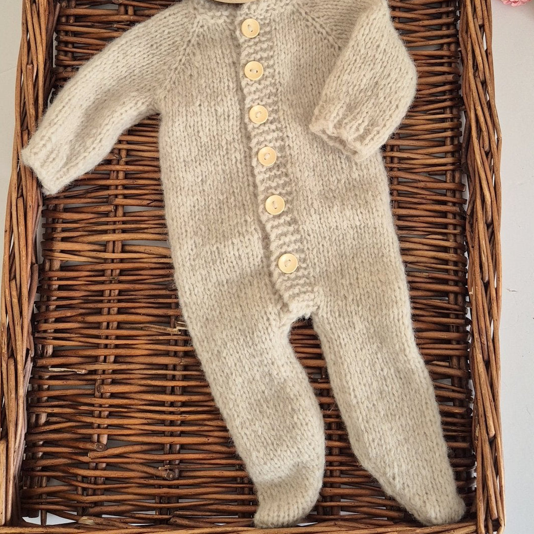 Knitted Long Sleeved Newborn Romper. Footed or open foot Pajama Photography Prop. 0-3 months  (Made to order)