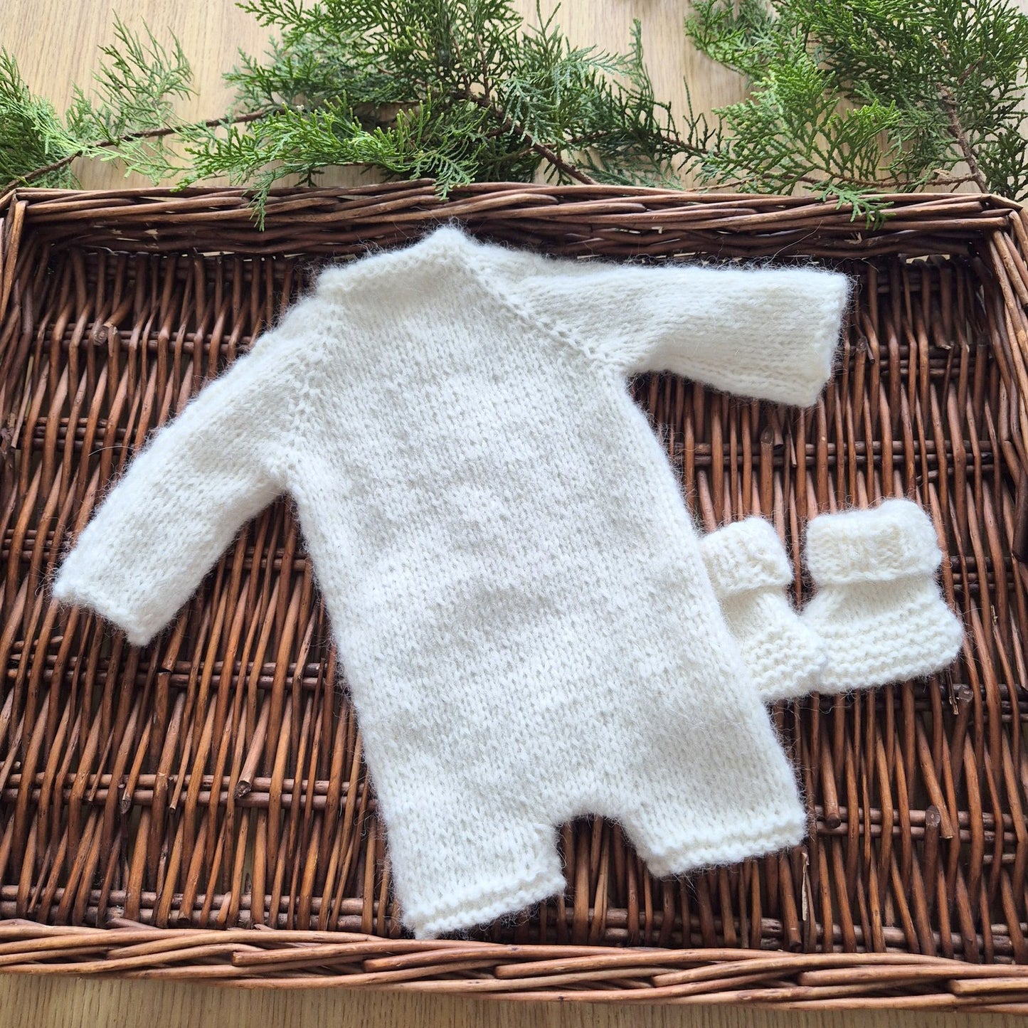 Cable Knitted Baby Romper and Bootie Set Newborn or 0-3 months (Made to Order) Choose colours