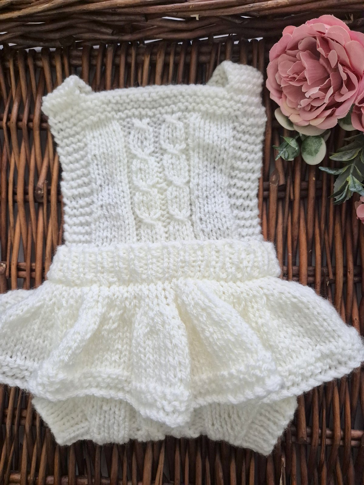 
Cream Knit Newborn Romper : Frilly Ruffle Baby Girl Photo Prop