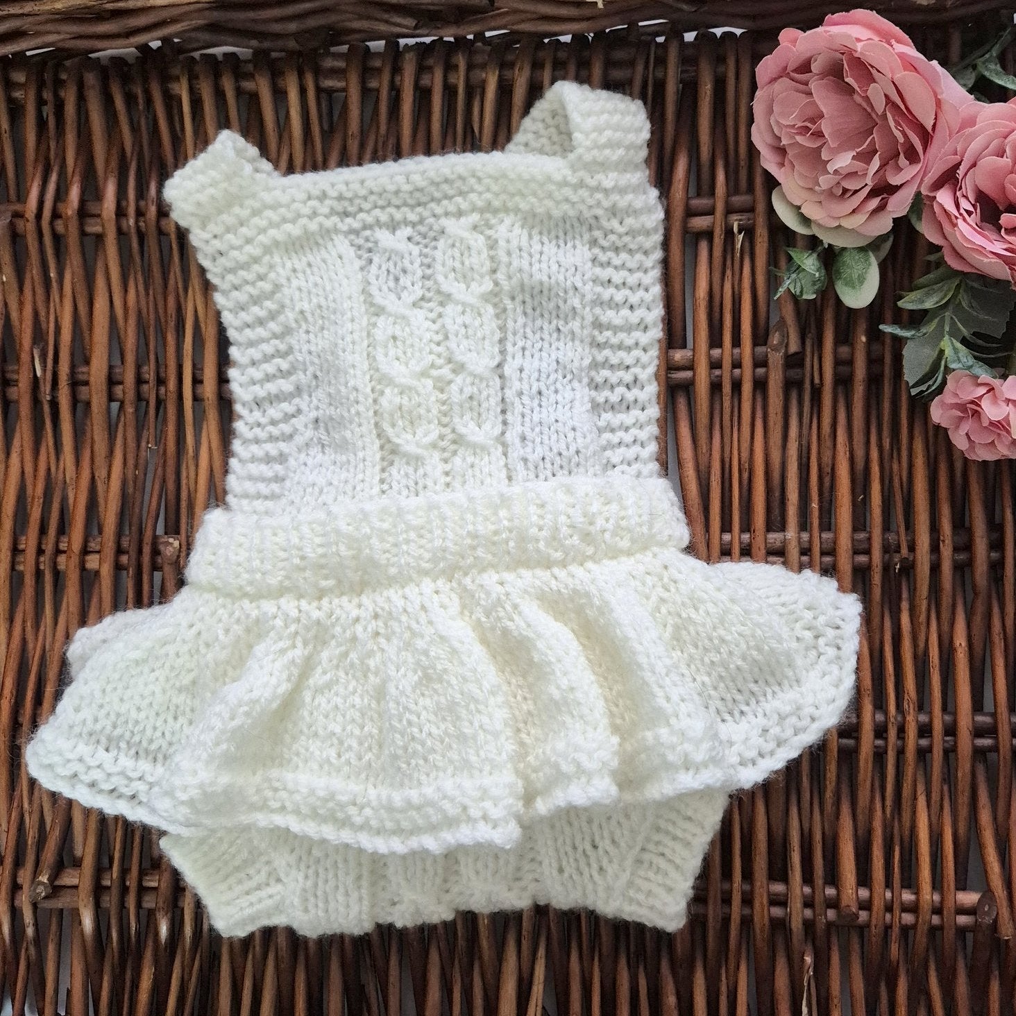 
Cream Knit Newborn Romper : Frilly Ruffle Baby Girl Photo Prop