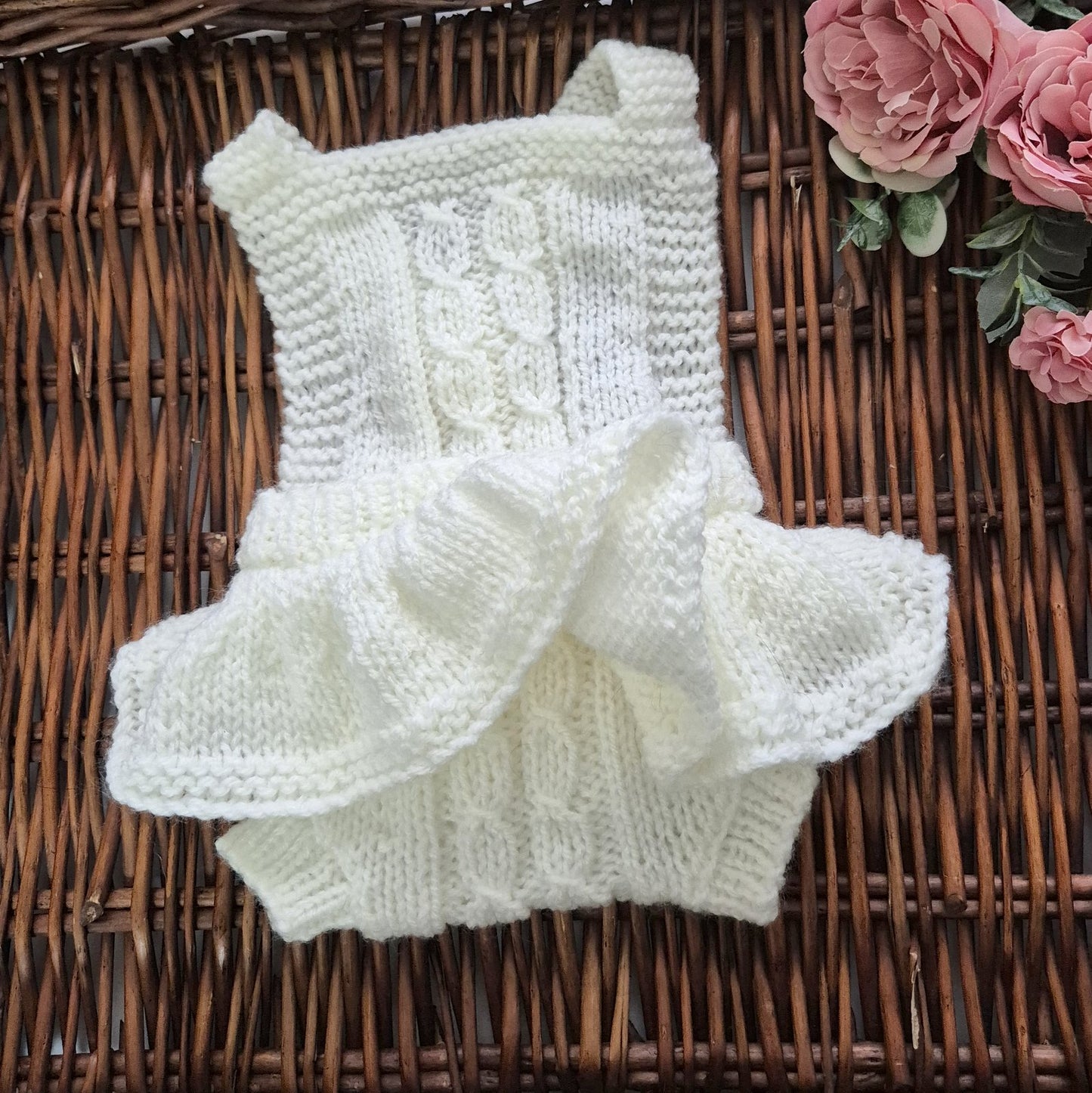 Cream Ruffle Knit Newborn Romper Photography Prop (Ready to Send)