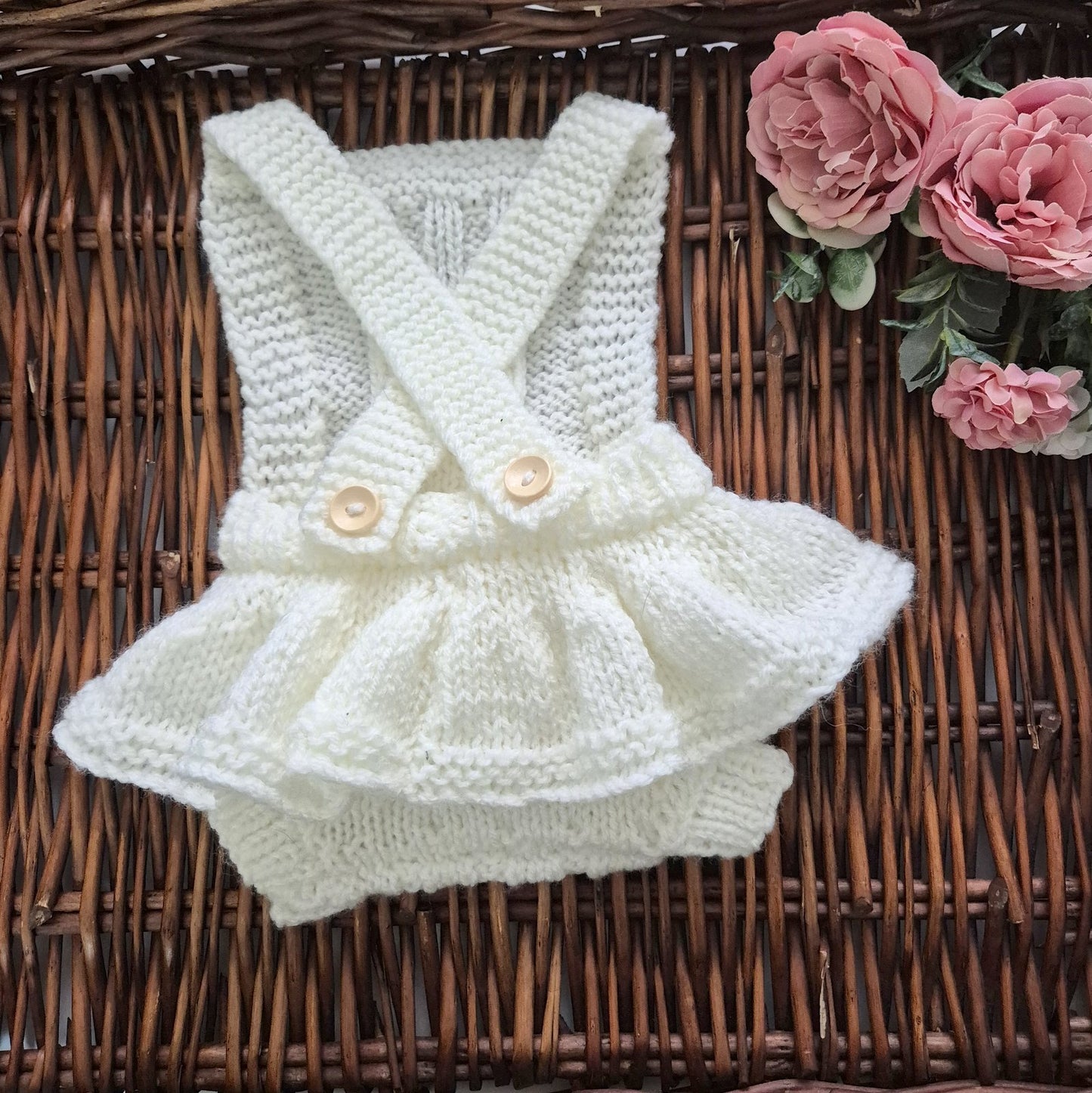 Cream Ruffle Knit Newborn Romper Photography Prop (Ready to Send)