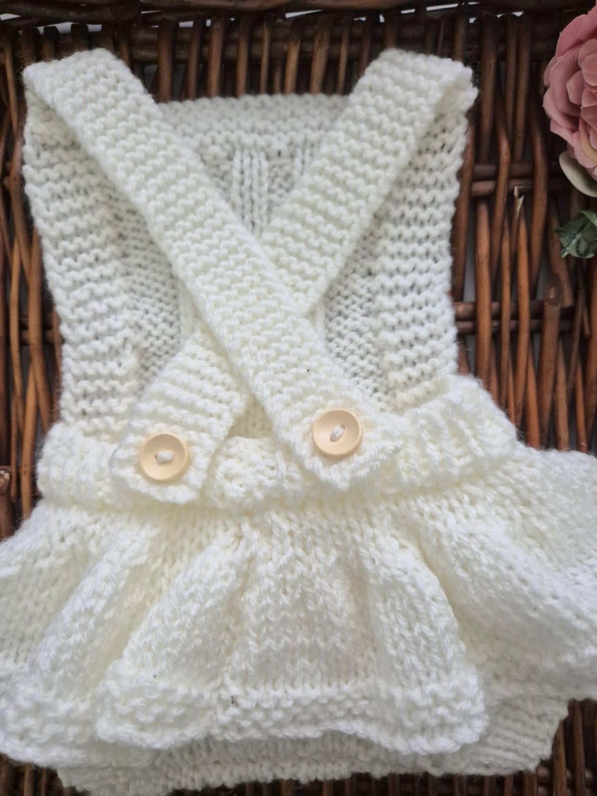 Cream Ruffle Knit Newborn Romper Photography Prop (Ready to Send)