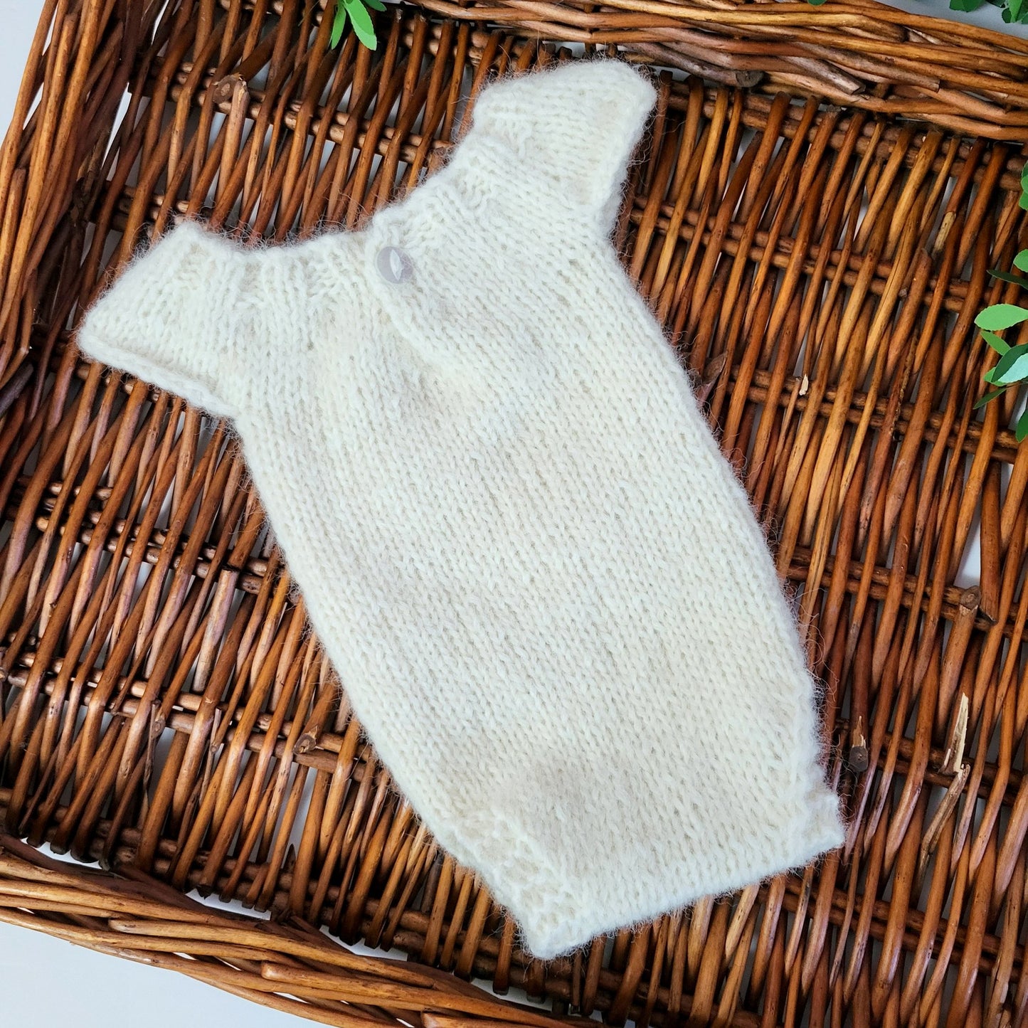 Cream knitted alpaca Newborn Romper + FREE headband (Ready to Send)