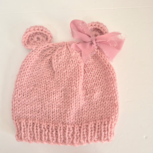 0-3 months Pink Baby Bear Beanie and Bootie set (Ready to Send)