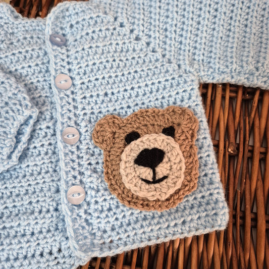 0-6 months  Blue Handmade Crochet Baby Teddy Bear Cardigan Baby Jumper (Ready to Send)