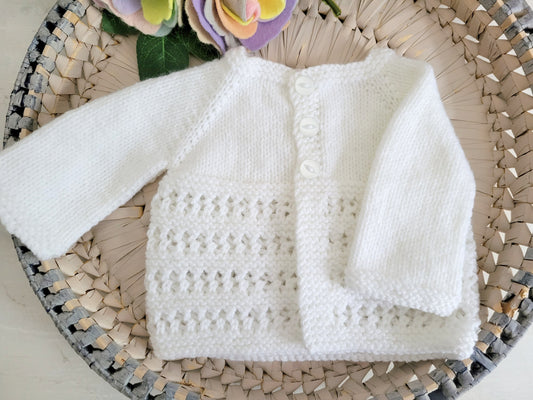 handknit crochet white baby jumper 