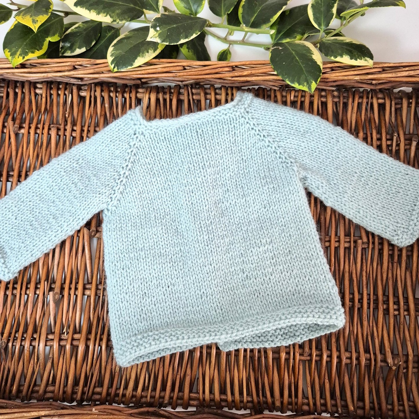Handmade 0-3 months Knitted Duck Egg Blue Baby Cardigan with Toadstools  (Ready to Send)