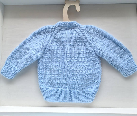 0-3 months Handmade Knitted Blue Baby Cardigan with Embroidered Red Toadstools  (Ready to Send) Boys Baby shower gift
