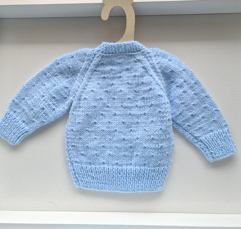 0-3 months Handmade Knitted Blue Baby Cardigan with Red Embroidered Toadstools  (Ready to Send) Boys Baby shower gift