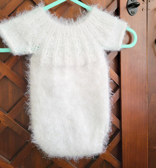 fluffy white newborn romper for baby boys or girls