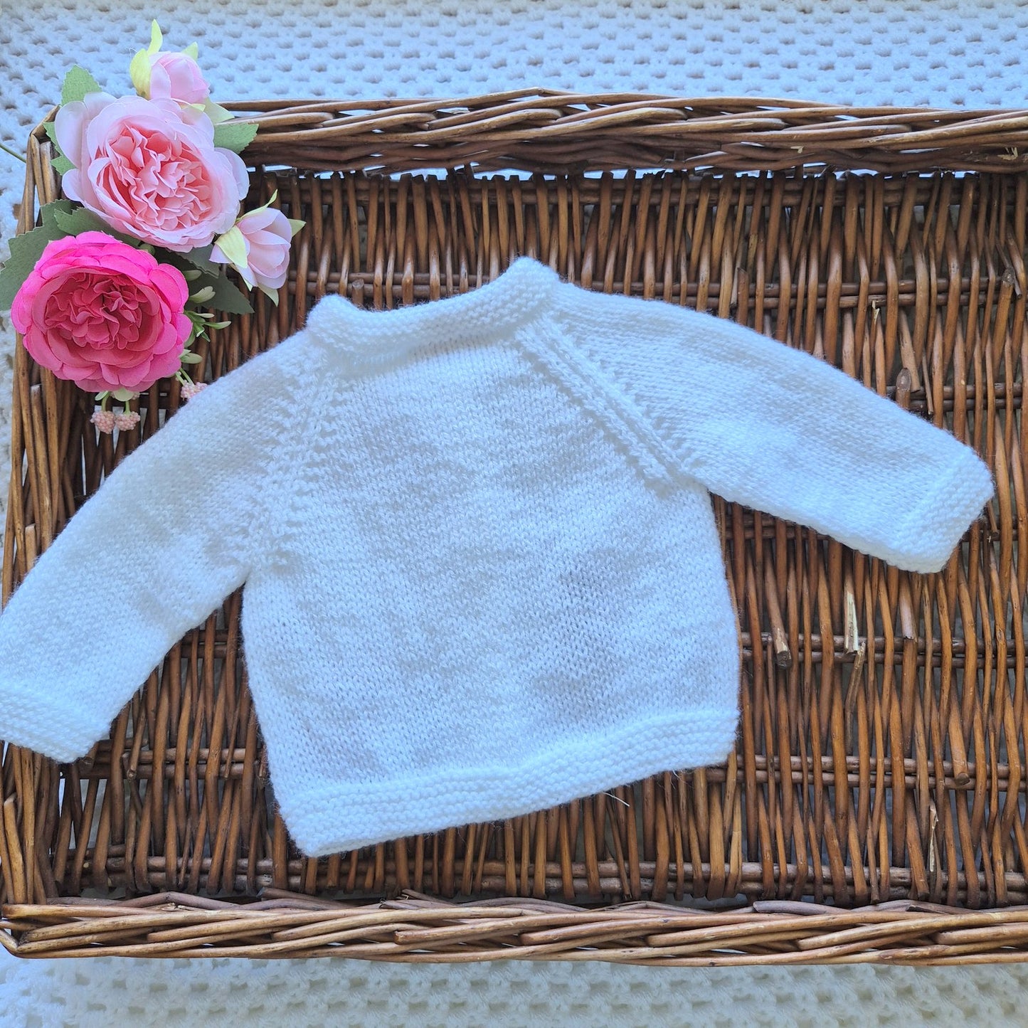 0-3 months Handmade Knitted White Baby Cardigan with Embroidered Fox and Brown Bear (Ready to Send) Baby shower gift
