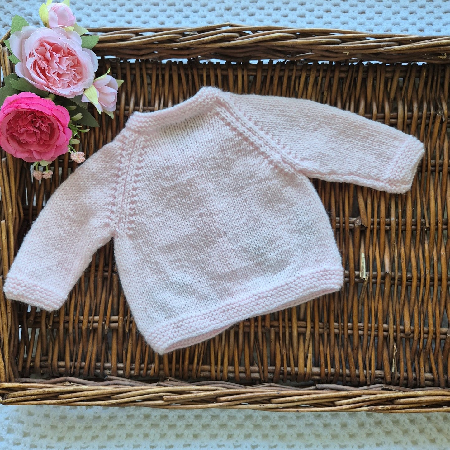 0-3 months Handmade Knitted Pink Baby Cardigan with Embroidered Deer and Squirrel (Ready to Send) Baby shower gift