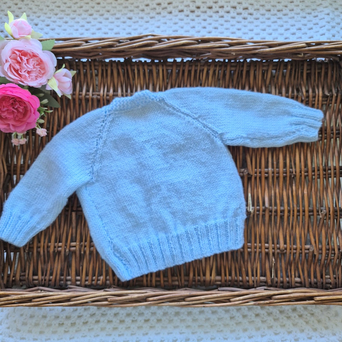 0-3 months Handmade Knitted Blue Baby Cardigan with Embroidered Goose /Ducks (Ready to Send) Baby shower gift