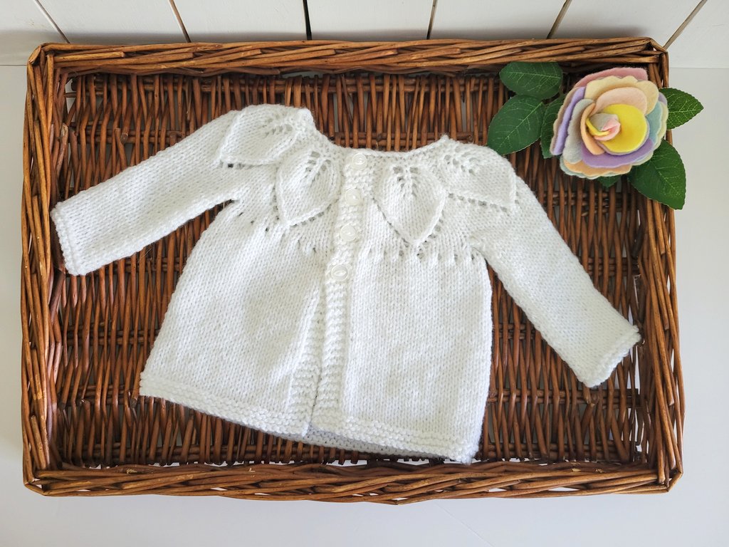 Handknit Leaf Baby Cardigan 0-6 months (MADE TO  ORDER ) 5 colours!