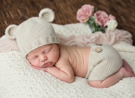 Newborn Shorts Pants Diaper cover and Bear Hat (Made to Order)