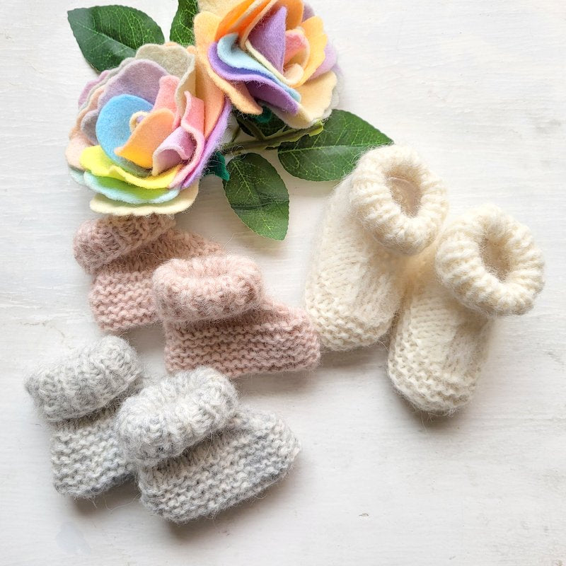 handknit baby booties in soft alpaca yarn