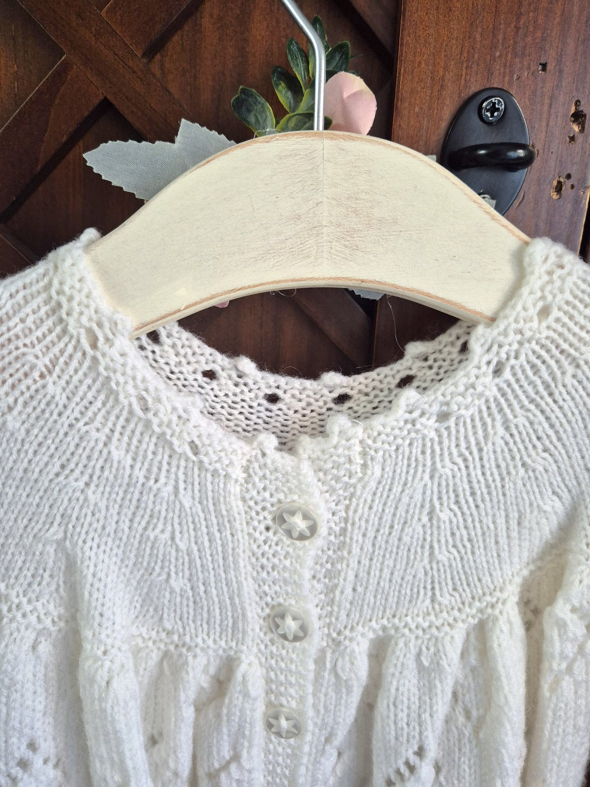 3 - 9 months White Knitted Lace Baptism / Christening Dress : Vintage Heirloom Gown.  (Ready to send) Cardigan