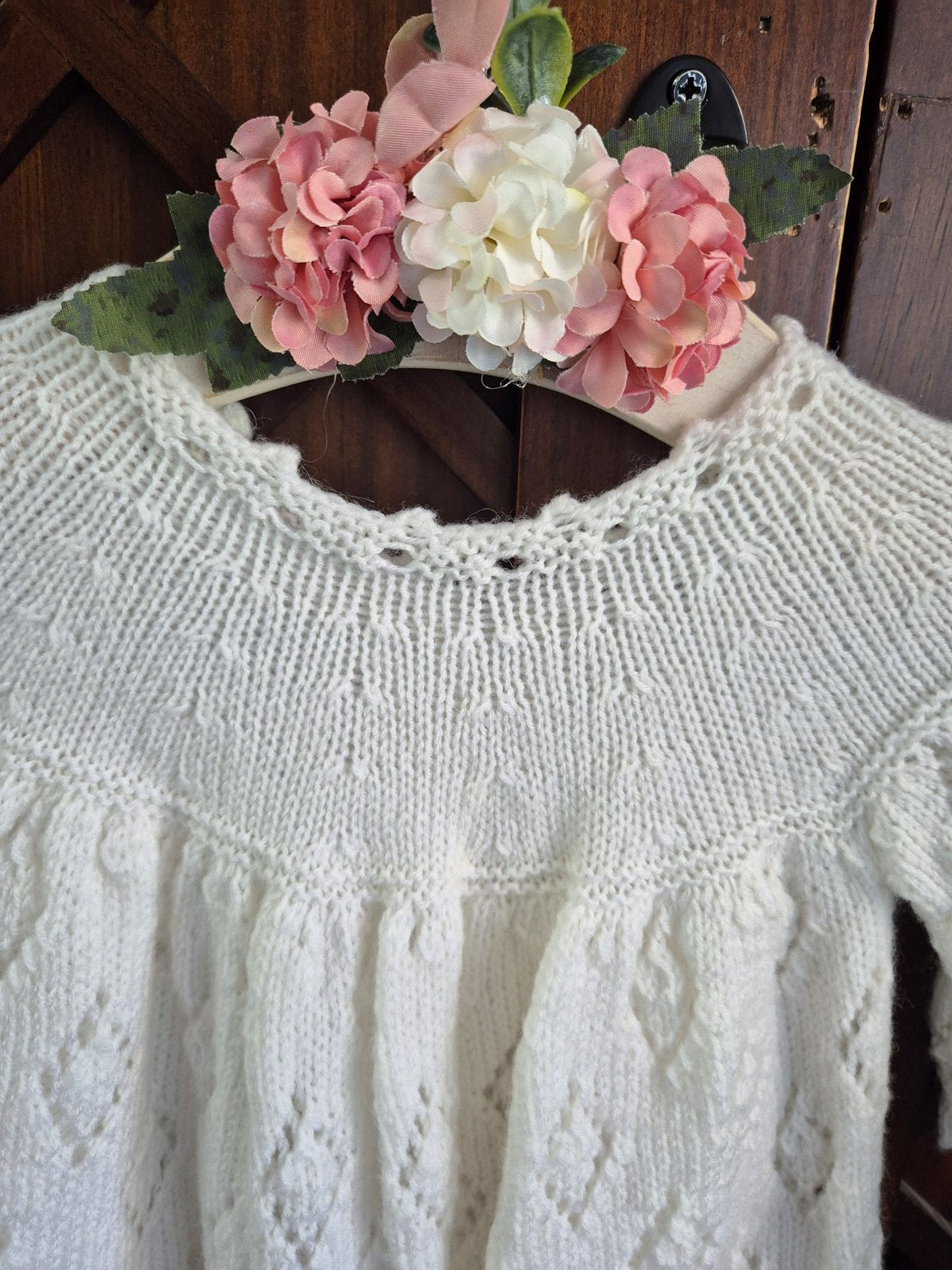 3 - 9 months White Knitted Lace Baptism / Christening Dress : Vintage Heirloom Gown.  (Ready to send) Cardigan