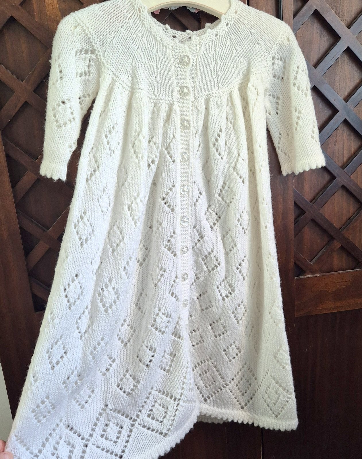 3 - 9 months White Knitted Lace Baptism / Christening Dress : Vintage Heirloom Gown.  (Ready to send) Cardigan