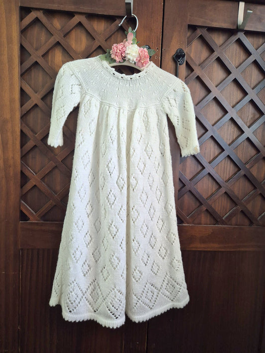 3 - 9 months White Knitted Lace Baptism / Christening Dress : Vintage Heirloom Gown.  (Ready to send)