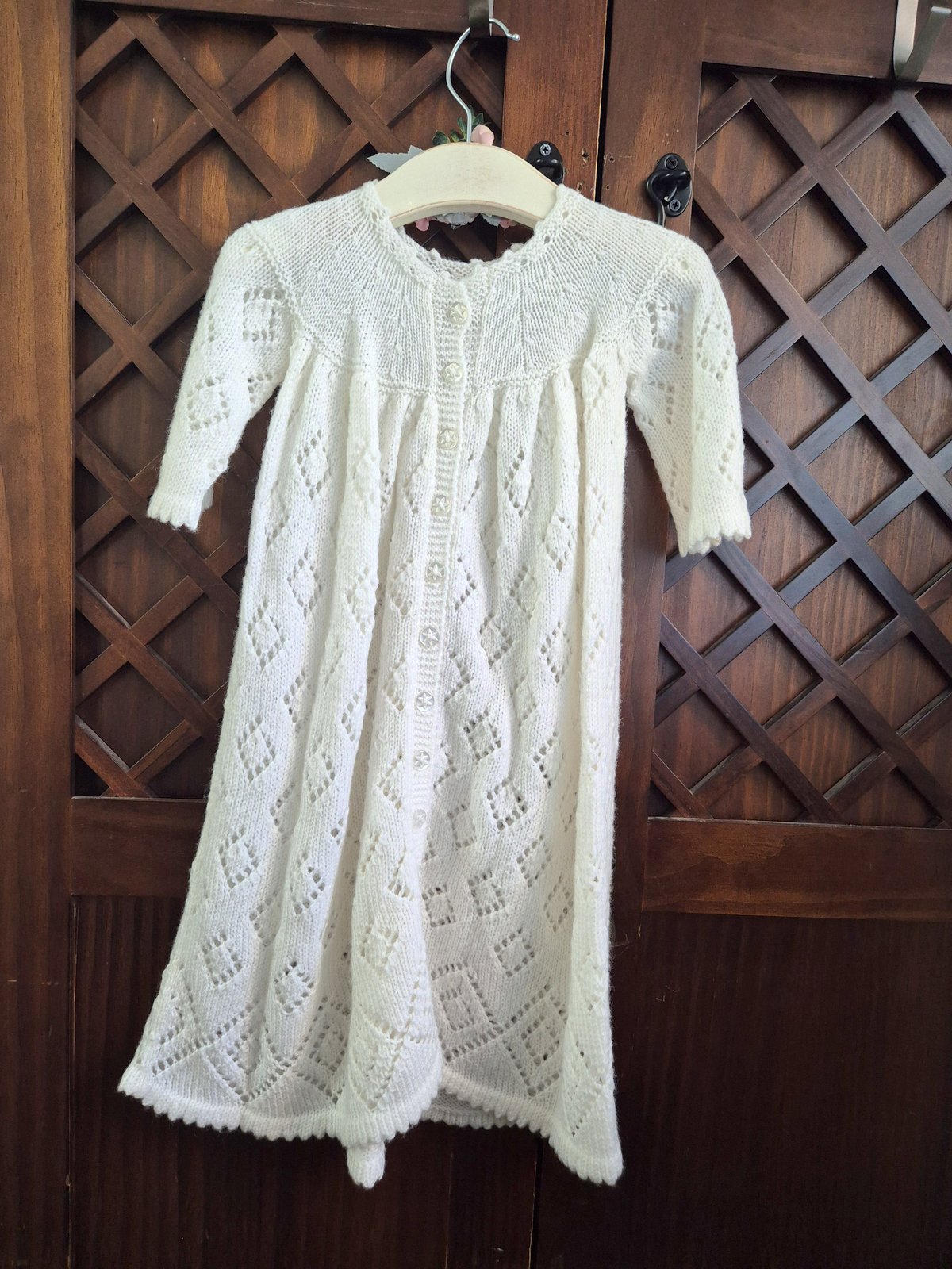 3 - 9 months White Knitted Lace Baptism / Christening Dress : Vintage Heirloom Gown.  (Ready to send) Cardigan