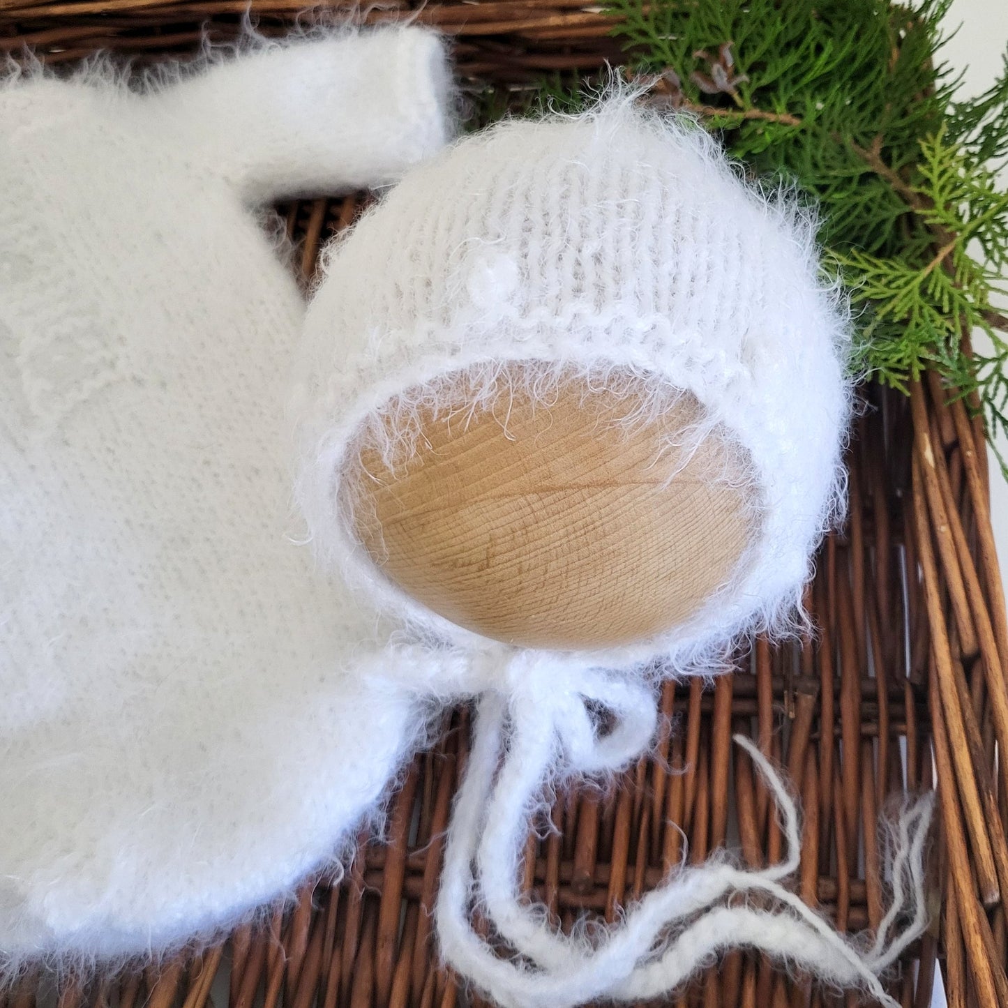 Fuzzy White Romper and bonnet set for Newborn baby (Ready to send)