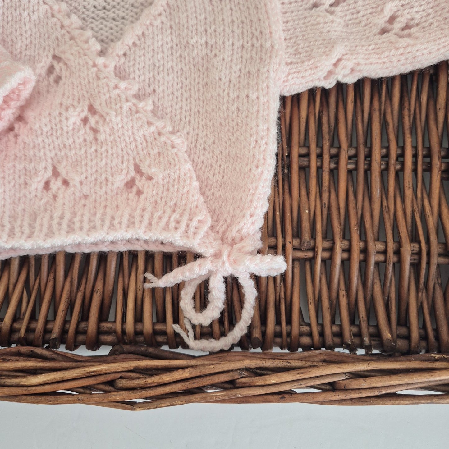 Knitted Acrylic Kimono style Jumper and Pants set with lace pattern. Newborn Prop, Coming Home outfit. ( MADE TO ORDER) 7 colours