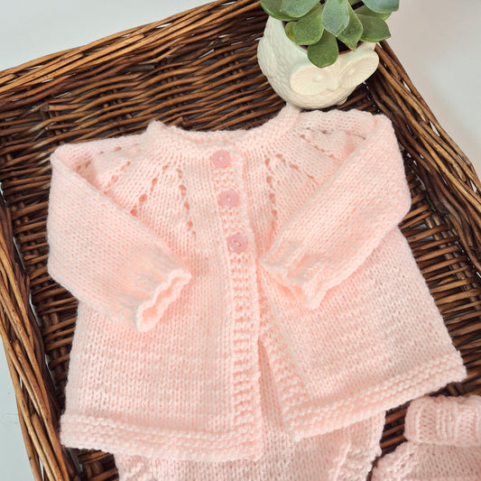 Pink Baby Jumper, Romper and Bootie Set for baby girls  0-3 months (Ready to Send)