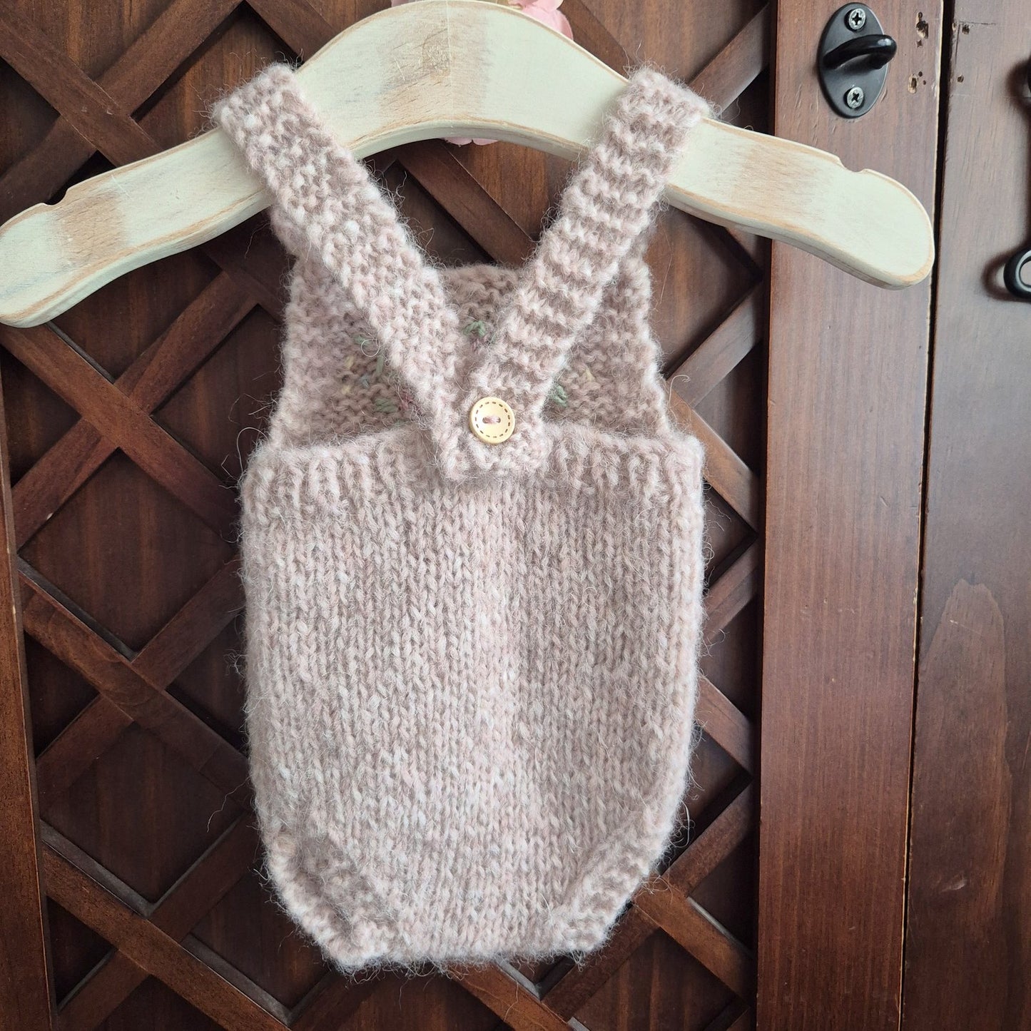 Soft Dusty Pink alpaca Newborn Romper with embroidered flowers (Ready to Send)