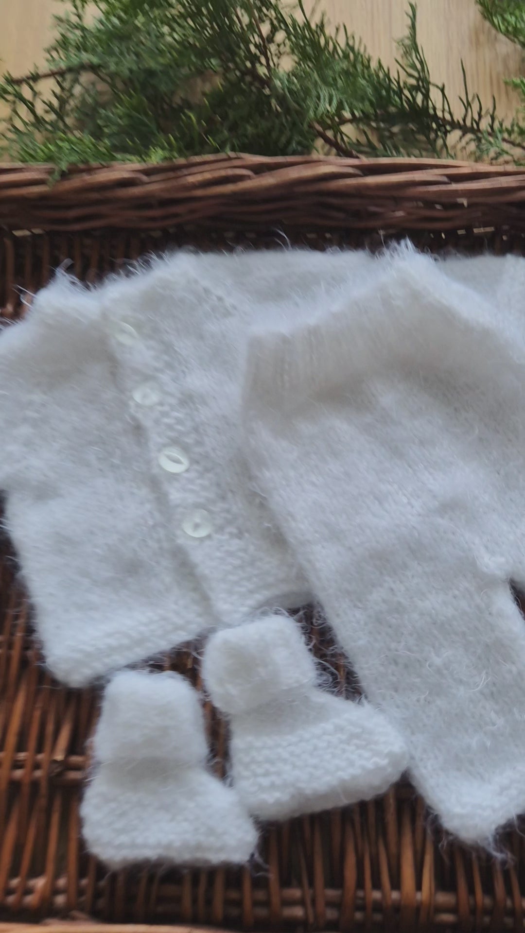 Fluffy White Knit Baby Jumper, Trousers and Bootie Set  (Ready to send)