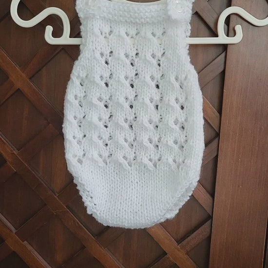white knitted baby girl romper
