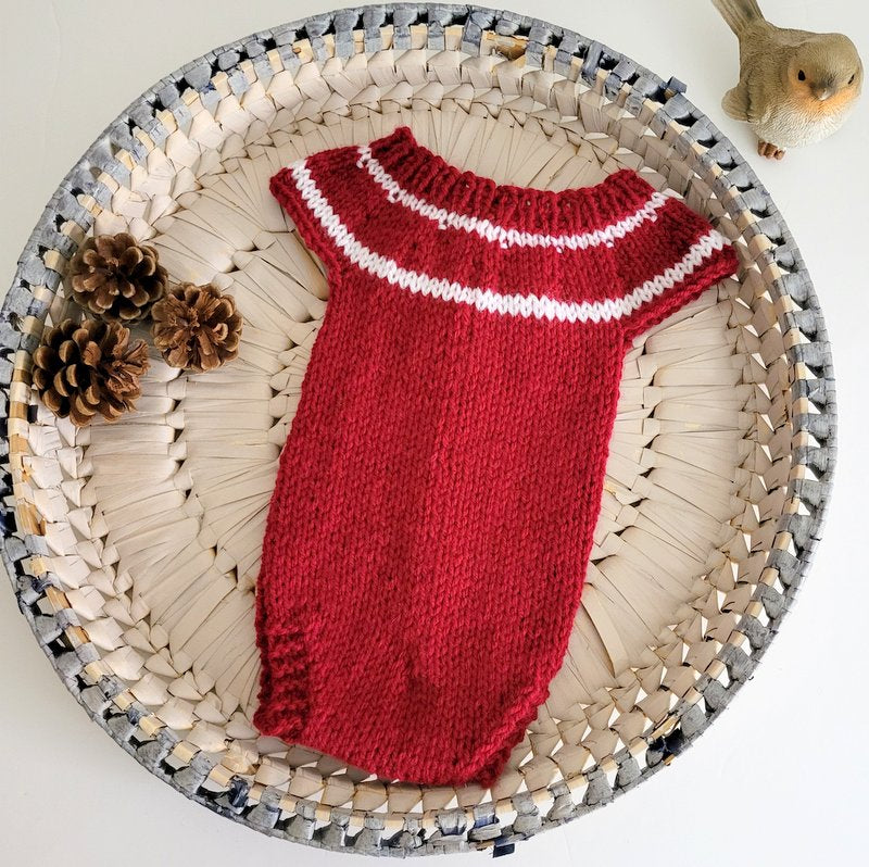 Red Baby Girl Christmas romper with pearls and Bow (Ready to Send)