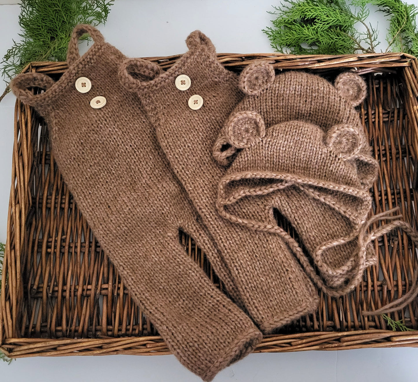 Handknit Baby Bear Bonnet / Beanie & Romper set Newborn - 6 months (Made to order)