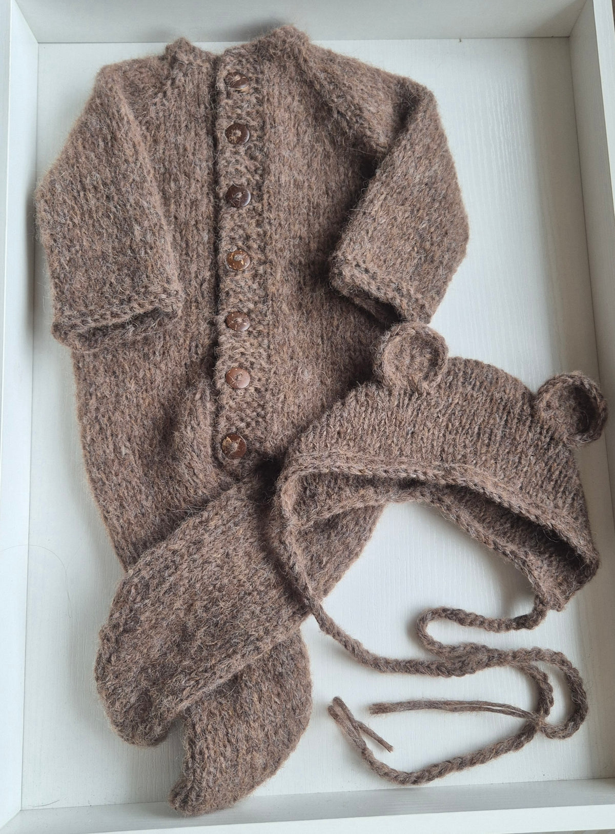 Hand made Baby footed (or open foot) Romper Pyjama And Bear Bonnet set - Newborn to 3 months sizes (Made to order)