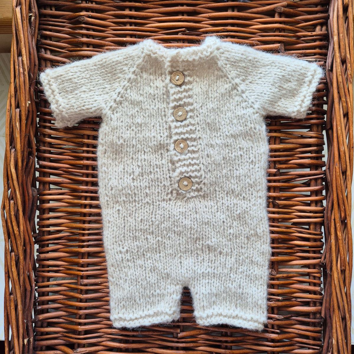 Knitted  Short Sleeved Baby Romper and Bear Bonnet set Newborn / 0-3 months Newborn Photo Prop, Coming Home outfit (Made to order)