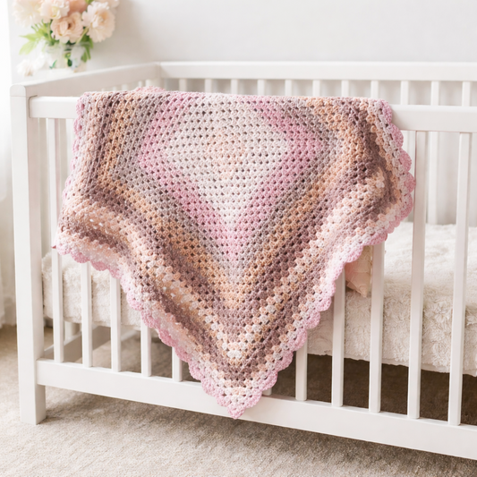 Crochet Pink Beige Baby Blanket (READY to send)