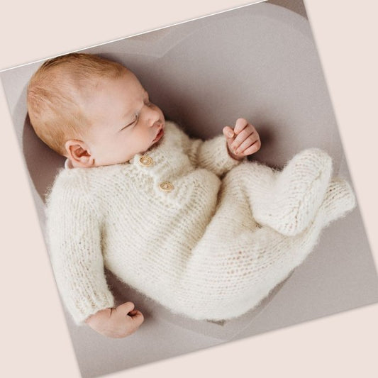 beige knitted footed onesie pajama suit for newborns