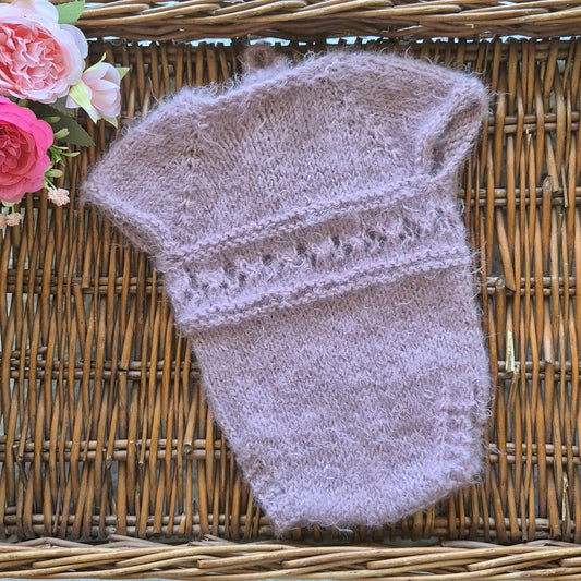 Hand Knit Newborn Baby Girl Romper in Smoky Purple Newborn Photo Prop, coming home outfit.(Ready to send) (Copy)