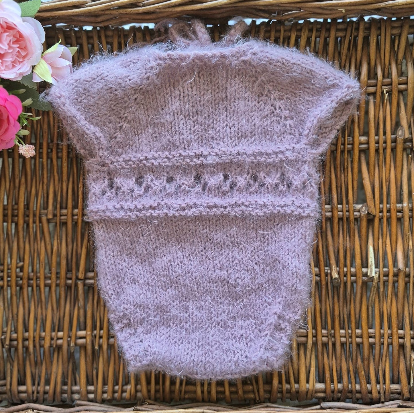 Hand Knit Newborn Baby Girl Romper in Smoky Purple Newborn Photo Prop, coming home outfit.(Ready to send) (Copy)
