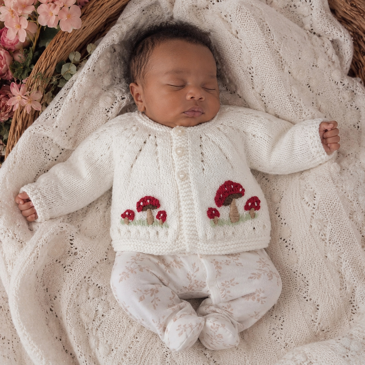 Preemie / Newborn or 0-3m Knitted Baby Boy Girl Cardigan with Embroidered Toadstools  (MADE TO ORDER)  Baby Shower Gift