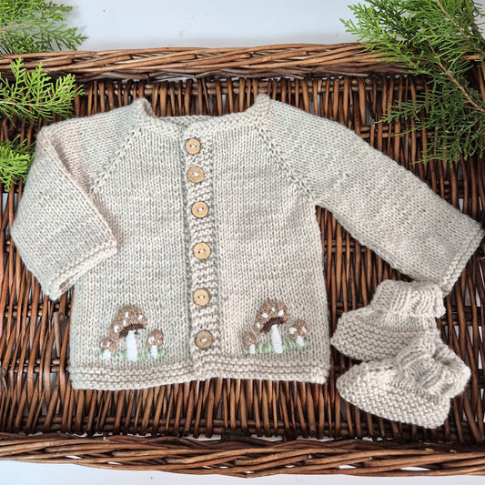 Handknit Toadstool Baby Cardigan and Bootie gift set 0-6 months (MADE TO  ORDER ) 5 colours!