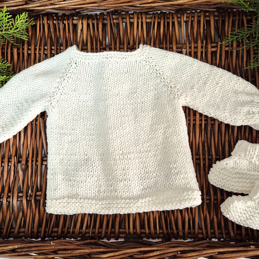 Handknit Cream Toadstool Baby Cardigan and Bootie gift set 0-3 months (Ready to Send)