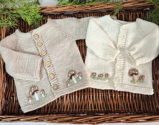 Handknit Toadstool Baby Cardigan and Bootie gift set 0-6 months (MADE TO  ORDER ) 5 colours!