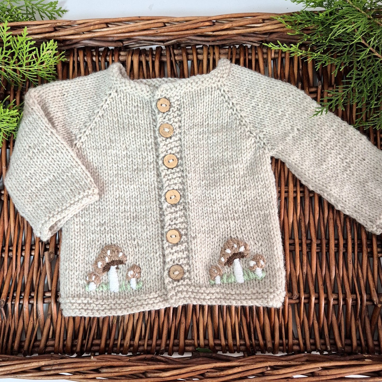 Handknit Beige Toadstool Baby Cardigan and Bootie gift set 0-6 months (Ready to Send)