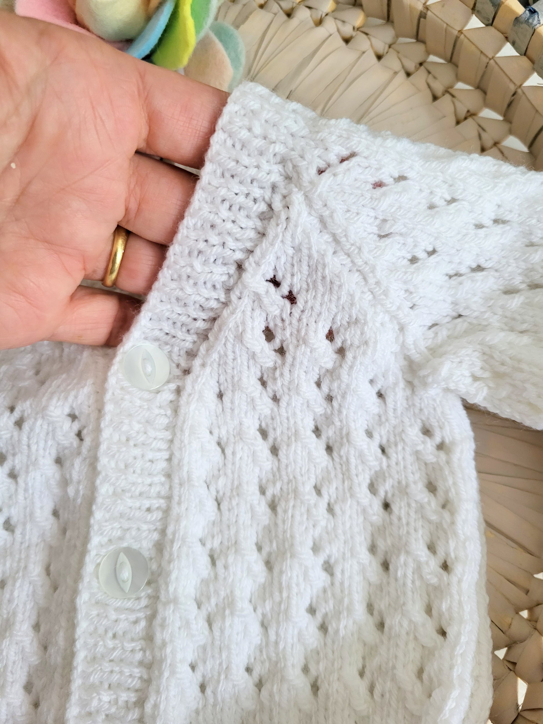 new baby gift white knit lace pattern cardigan