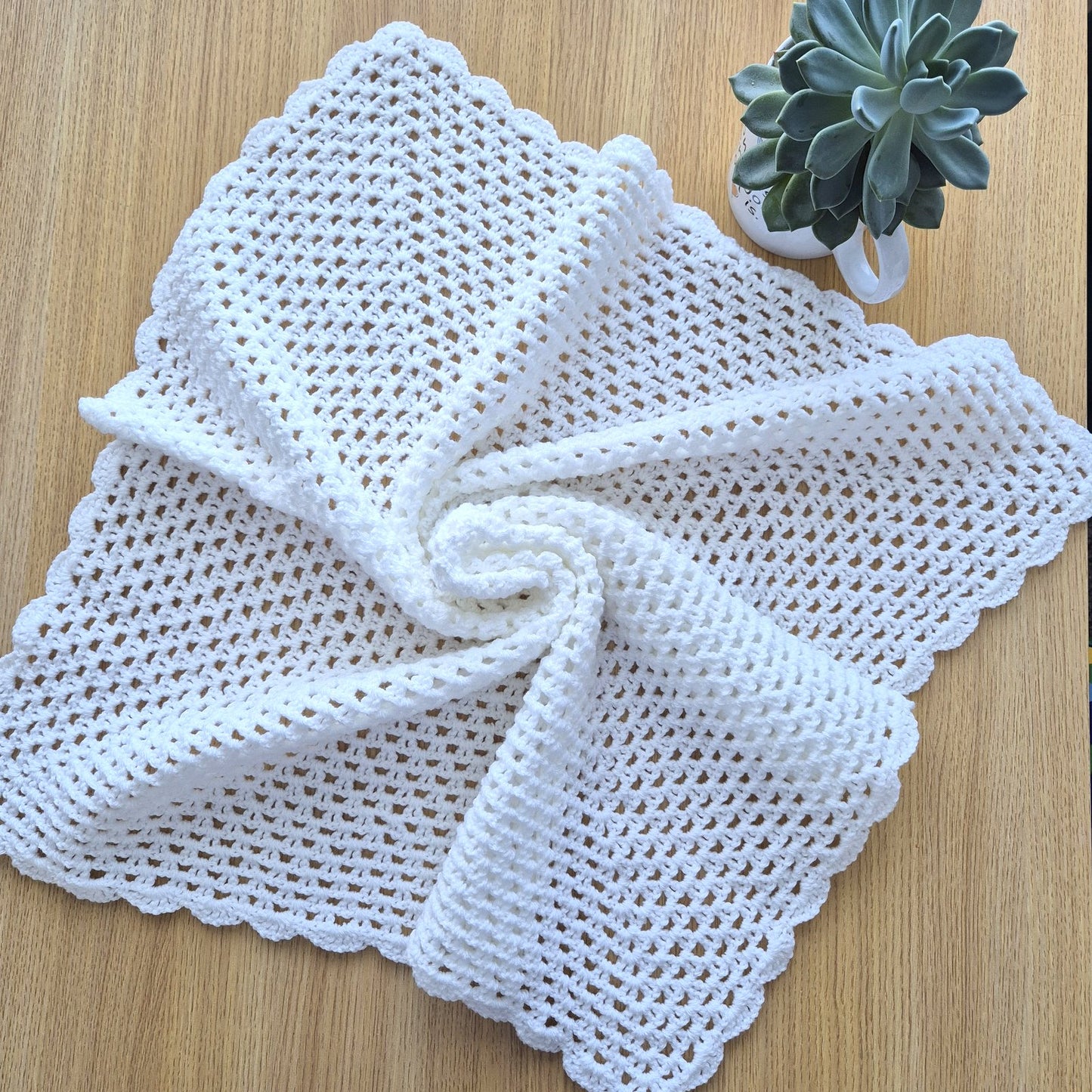 Crochet White Baby Blanket  (READY to send) Unisex baby gift 32 in square