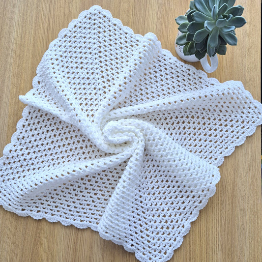 Crochet White Baby Blanket  (READY to send) Unisex baby gift 32 in square
