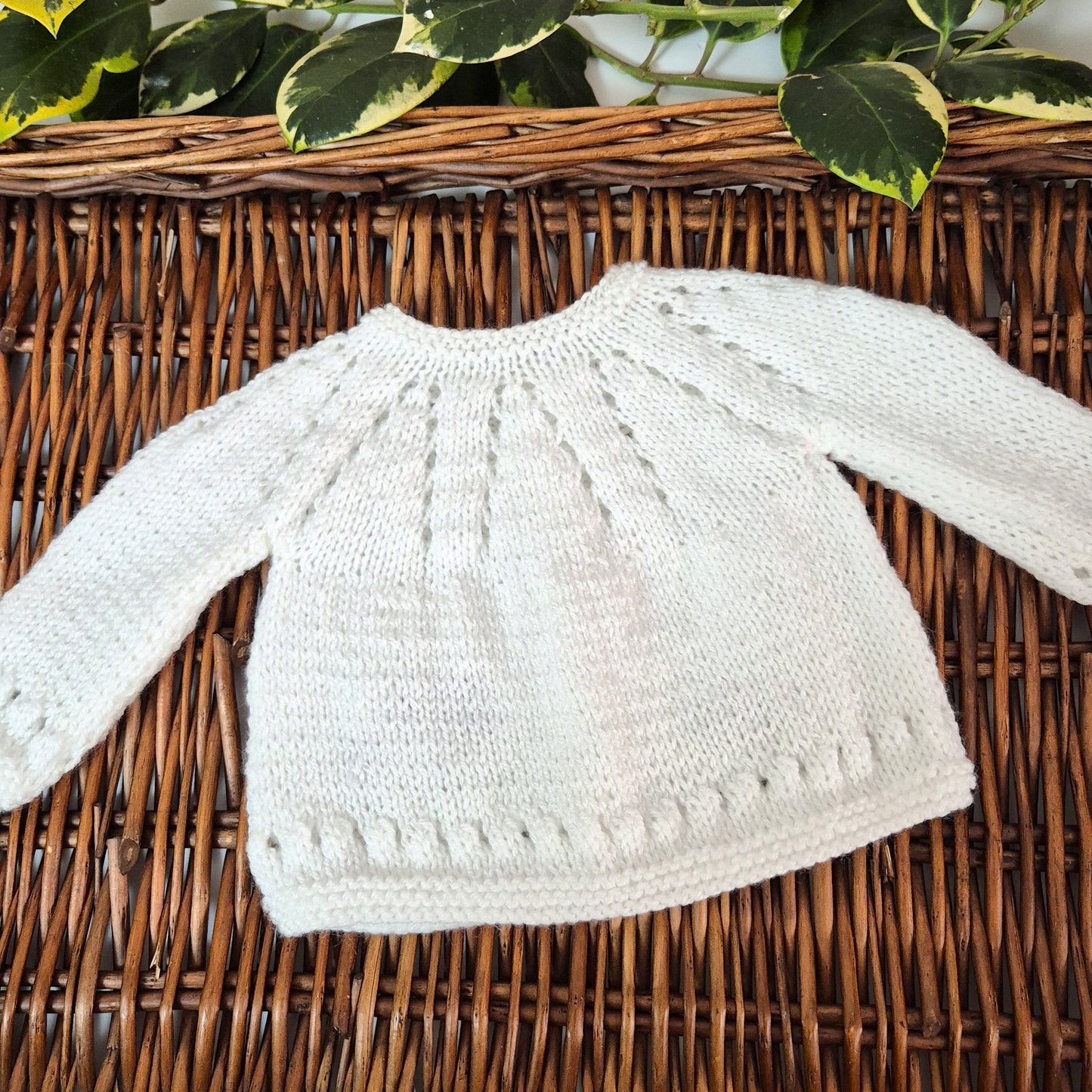Handmade Newborn Knitted White Baby Cardigan with Toadstools  (Ready to Send)